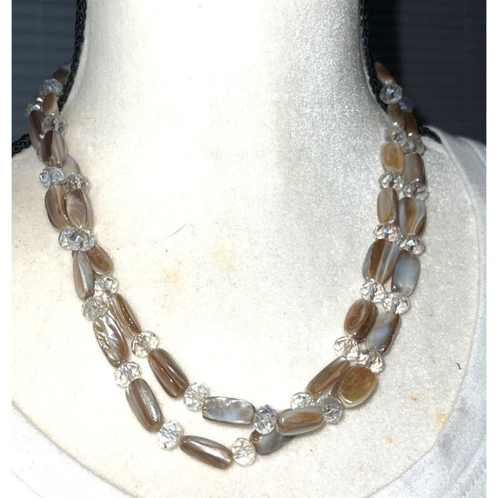 Abalone Shell & Faceted Crystal Statement Necklac… - image 6